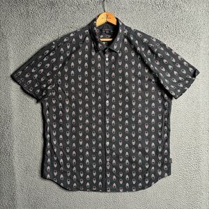 John Varvatos Shirt Slash Skull Rock G&R Black Short Sleeve Button Up Size XL